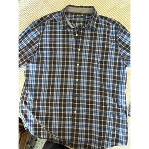 Nautica Shirt Mens XL Blue Gray Plaid Button Up Flannel Long Sleeve Pocket Logo